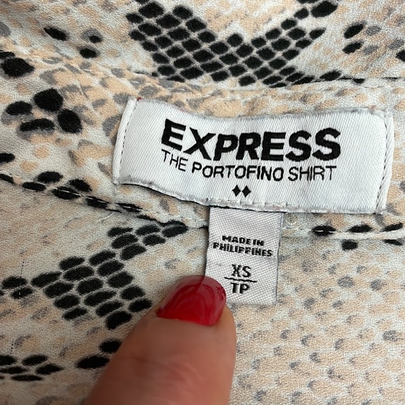 Express The Portofino Shirt Pink, Brown & White Snakeskin Button Down Shirt XS - Picture 10 of 14